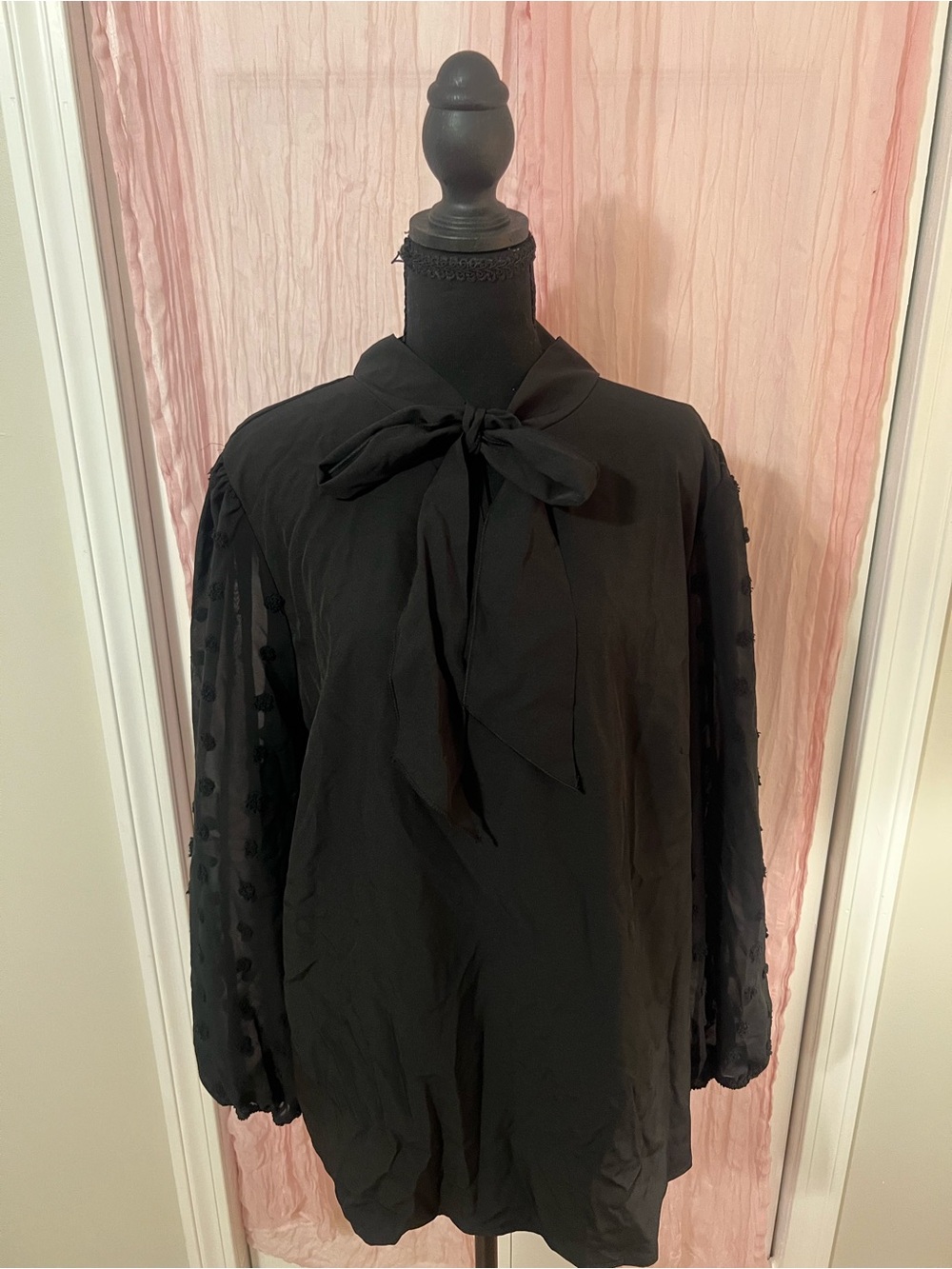 Black Bow-Neck Long Sleeve Top